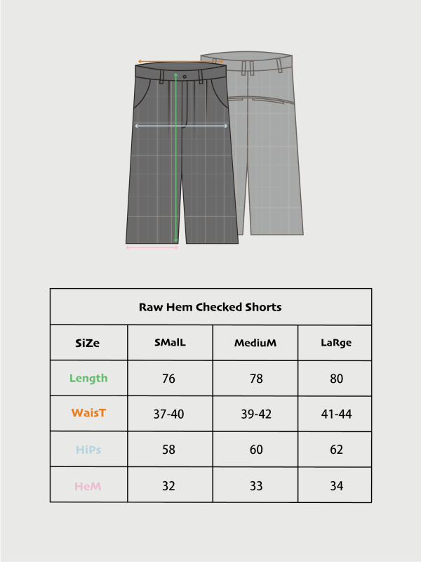 Raw Hem 尺寸表 Raw Hem Checked Shorts